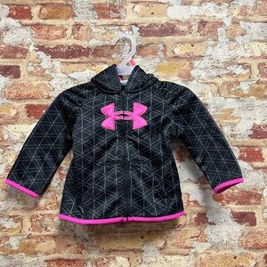 Girls Under Armour black and pink zip up sweatshirt